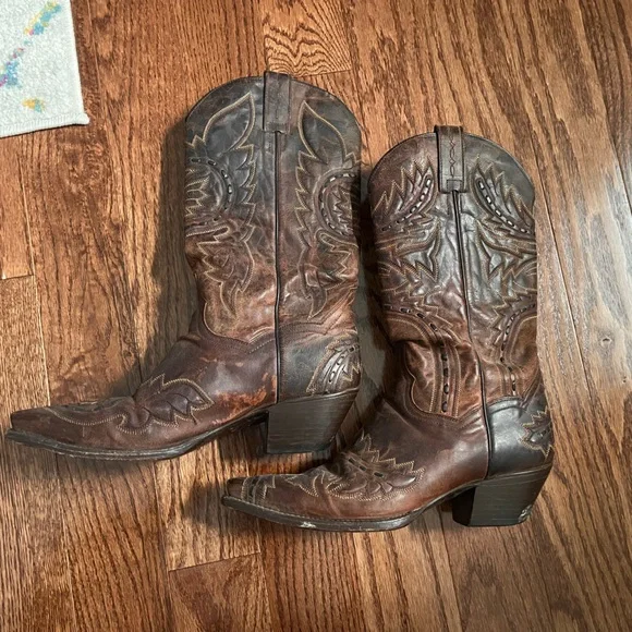 Dan Post Brown 14inch Women’s Cowboy Boots - Size 9.5 - Picture 1 of 10